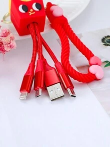1pc Stylish And Cute Pvc Cartoon Soda Can Data Line Keychain Suitable For Women's Daily Wear - Red - View 5