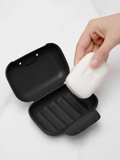 1PC Black Soap Dish, Portable Waterproof Sealed Leakproof Soap Savers Case Container for Bathroom Camping Gym Travel