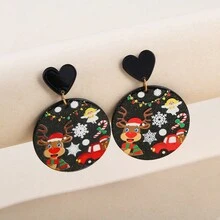 一对清新简约优雅亚克力圣诞卡通浮雕印花耳环，适合女士、朋友、妻子和母亲的圣诞礼物