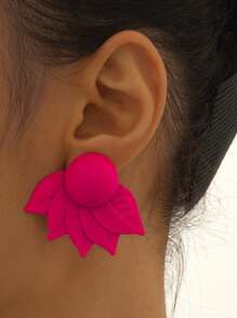 1 đôi Cá nhân hóa Kim loại hình học Váy rộng & Lá hình Bông tai stud Đối với phụ nữ - Màu Hồng Tươi - Xem 1