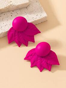 1 đôi Cá nhân hóa Kim loại hình học Váy rộng & Lá hình Bông tai stud Đối với phụ nữ - Màu Hồng Tươi - Xem 2