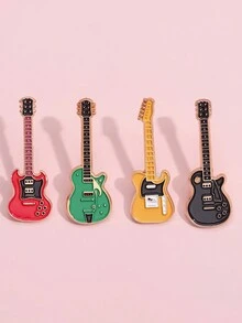 4 件復古迷你吉他胸針電吉他時尚金屬徽章樂器別針適合學生包韓流珠寶配件 - 彩色 - 查看 3