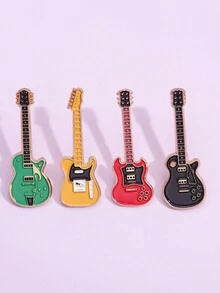 4 件復古迷你吉他胸針電吉他時尚金屬徽章樂器別針適合學生包韓流珠寶配件 - 彩色 - 查看 4