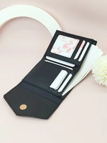 时尚小巧鳄鱼纹压花短款折叠钱包，学生短款拉链钱包 - 黑色 - 查看 1