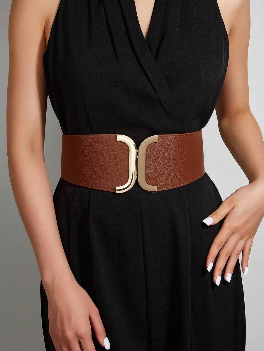 Party 1pc Women's Dragon Pattern Elastic Waist Belt, Suitable For Daily Wear Halloween Summer, School Fall, Autumn, Halloween - Brown - View 1