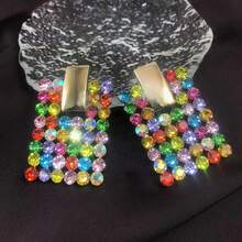 1對奢華時尚方形鑲滿多彩鑽石的耳環,適合作為女性生日、假期、派對的精緻禮物 - 彩色的 - 查看 9