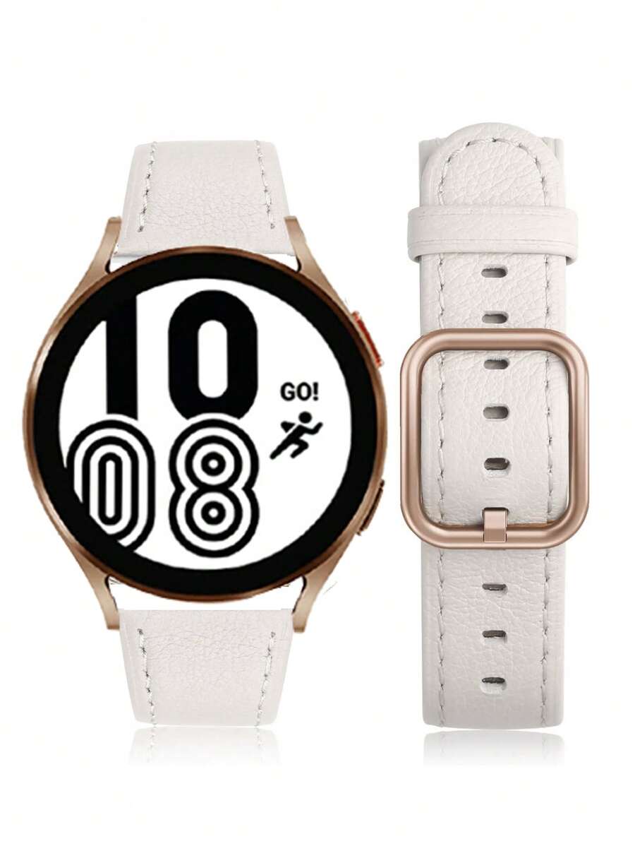 1pc Soft Comfortable Leather Watch Band In Black, White, Brown With Rose Gold Square Clasp, Compatible With Galaxy Watch7/6/5/Pro/4/Active/2 40mm/45mm/46mm/42mm, Watch GT2/Pro/3/4, For Men And Women, 20mm/22mm Replaceable Strap, Easy Installation