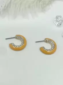 1pair Fashionable Simple Orange Rhinestone Inlaid Earrings Suitable For Daily Wear, Clothing Matching And Accessorizing - Multicolor - View 1