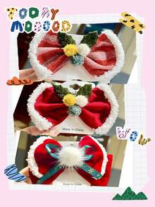 3入組聖誕主題絨毛蝴蝶結髮夾，適用於女孩，適合聖誕派對