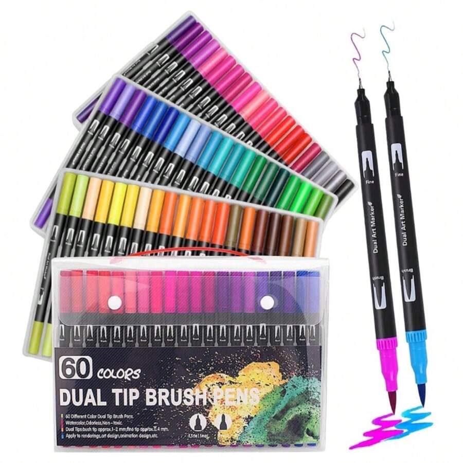 DUAL TIP BRUSH PENS 60 NEGRO - Multicolor - Ver 1