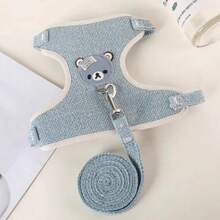 1pc Cute Bear Pet Leash & Harness Set Chest Back Strap Breathable Vest Anti-escape Traction Rope Adjustable Collar Suitable For Small And Medium Cats, Dogs And Rabbits 120cm - Blue - View 3