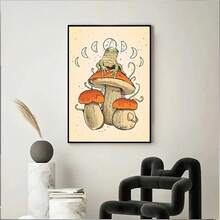 HALFLEMART 1入組蘑菇青蛙復古牆藝術畫布油畫,復古牆飾海報和印刷品,客廳家居裝飾畫,無框