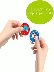 TYFYO 500 件/卷 1 英寸兒童動物獎勵貼紙兒童幼兒園學校鼓勵學生遊戲玩具文具標籤 - 彩色 - 查看 8
