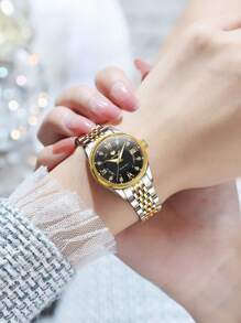 OLEVS. OLEVS Automatic Watches For Women Mechanical Self Winding Luxury Dress Diamond Dial Stainless Steel Strap Waterproof Luminous Date Ladies Watches - 金黑 - 查看 4