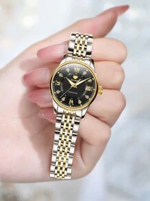 OLEVS. OLEVS Automatic Watches For Women Mechanical Self Winding Luxury Dress Diamond Dial Stainless Steel Strap Waterproof Luminous Date Ladies Watches - 金黑 - 查看 6