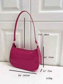 Solid Color Minimalist Women's Shoulder Bag - Hot Pink - View 2