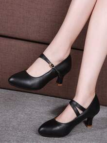 女士拉丁舞鞋,帶有中跟,適用於舞廳和廣場舞,配有柔軟鞋底 - 黑色 - 查看 4