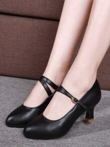 女士拉丁舞鞋,帶有中跟,適用於舞廳和廣場舞,配有柔軟鞋底 - 黑色 - 查看 1