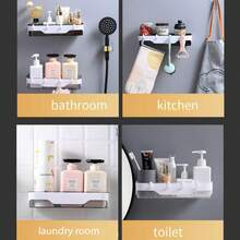 1pc Creative Transparent Wall-mounted Bathroom Storage Rack With Drainage And Hooks - Grey - View 5