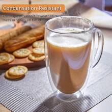 350/450ml 雙層玻璃咖啡杯隔熱透明硼矽酸鹽玻璃杯帶手柄果汁奶茶杯禮品 - 無色 - 查看 7