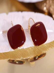 1 Pc Skc Red French Vintage Geometric Square Earring For Women - Red - View 3