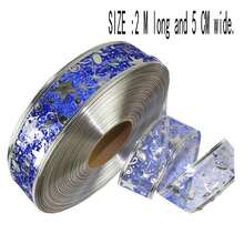 1pc Blue 2m Christmas Ribbon With Clear Butterfly & Star Pattern, Decoration For Christmas Tree And Gift Packaging - Blue - View 2