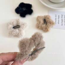 2 Piezas/set Clips De Pelo En Forma De Estrella Peludos, Clips De Bb De Color Café, Accesorios Lindos De Clip De Pelusa De Invierno Para Cabello - Café - Ver 4