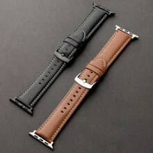 1條男女皆宜商務風格手錶錶帶,38/40/41/42/44/45/49mm Apple Watch Ultra/se/8/7/6/5/4/3/2/1通用的黑色/啡色超薄合成皮革手帶 - 黑色 - 查看 3