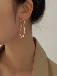1pair European And American Style Minimalist And Dangle Earrings, Simple Yet Versatile - Gold - View 2