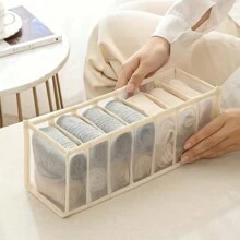 多格打包內衣收納盒，日用聚酯纖維矩形櫥櫃衣櫃整理器，內衣收納盒，透明網布衣物收納盒，多格可摺疊抽屜整理盒，衣櫃整理器和收納盒，內衣隔層整理盒襪子內衣收納盒抽屜收納組織器袋學校組織器袋教師收納袋 - 杏色 - 查看 1