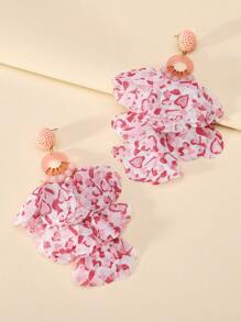 1pair Fashionable Handmade Beaded Lace Petal Shaped Pendant Earrings For Women