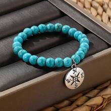 Personalized Pendant Turquoise   Beads Bangle - Turquoise - View 1