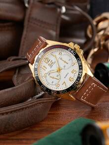 SEEK TIME S&T 時尚男士休閒皮帶石英手錶 - 棕色 - 查看 2