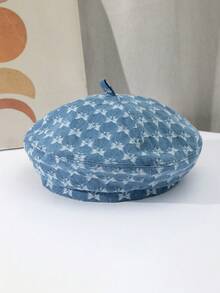 1 Gorra De Boina De Diseño De Mariposa De Ganchillo De Denim Lavado - Celeste - Ver 2