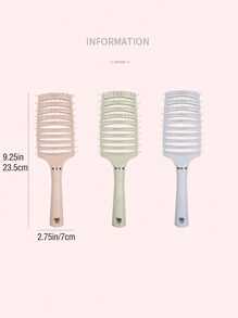 1pc Large Curved Anti-static Plastic Brush With 9 Rows Of Teeth For Voluminous, Ribbed & Massage Effect, Suitable For Hair Styling For Men & Women, Suitable For Long & Thick Hair, Paddle Shape Hair Comb. - Pink - View 2