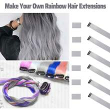 6 piezas Extensiones de cabello con clip de colores, destellos de fiesta, extensiones de cabello liso gris de 20 pulgadas, pelucas sintéticas con clip, adecuadas para disfraz de Halloween, Navidad, regalo de Año Nuevo, mujeres (gris) - Gris - Ver 3