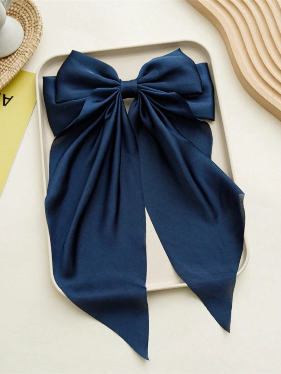 1 pieza de clip de cabello de cinta sólido elegante y sencillo con resorte - Azul Marino - Ver 1