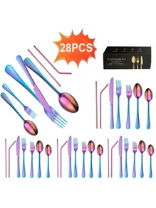 Juego De Cubiertos De Acero Inoxidable Plata 28 Piezas - Multicolor - Ver 1