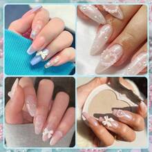 500 Peças Encantos de Unhas 3D Multiforma e Pérolas Flatback, Mistura Rosa Estilo Coração Estrela Laço Girassol Apliques para Arte de Unhas DIY, Gemas de Unhas, Suprimentos de Unhas
