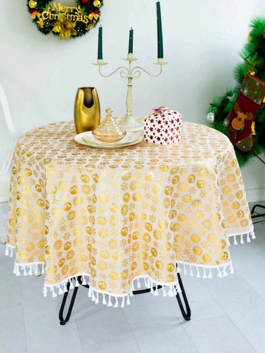 金色聖誕花圈附有鹿和雪花