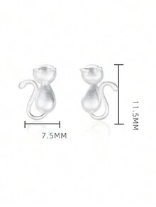 1對可愛純925銀霧面貓後插耳釘,低敏感性,適合女性日常穿戴 - YW0889 - 查看 2