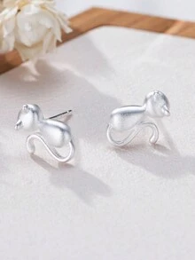 1對可愛純925銀霧面貓後插耳釘,低敏感性,適合女性日常穿戴 - YW0889 - 查看 5