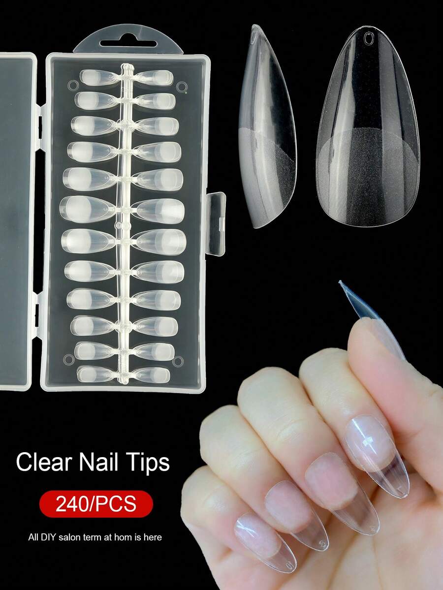 240入組杏仁形磨砂半假指甲 - 無色 - 查看 1