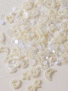 200 件/包仿珍珠白色蝴蝶结镂空心形 3D 美甲配件 DIY 万圣节多风格迷你白色心形五角星月亮领结女士圣诞美甲配件指甲饰指甲宝石美甲用品指甲