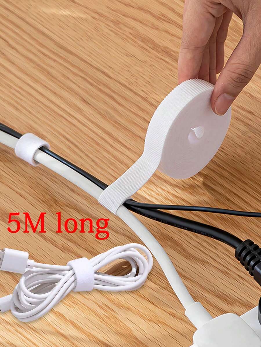 5m Hook And Loop Strap Organizer For Computer, Mobile Phone And Earphone Cables - White - View 1