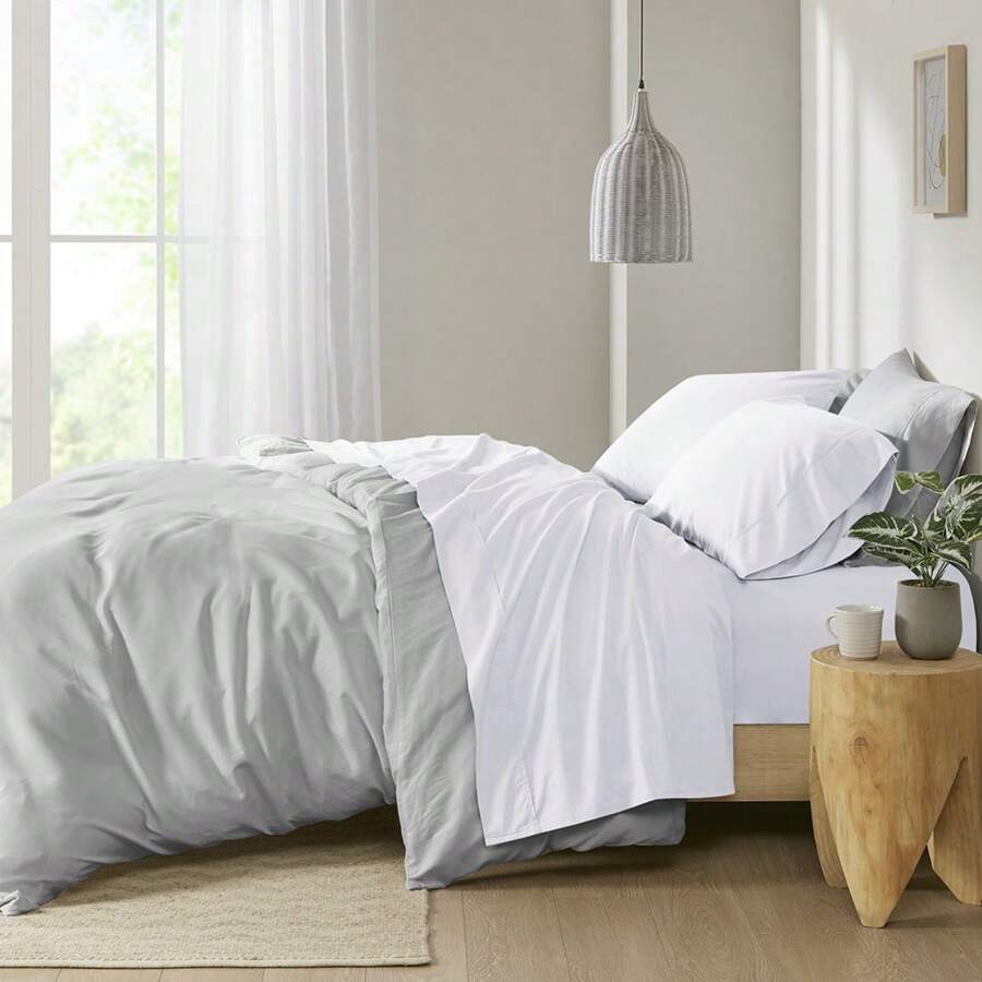200 Thread Count Relaxed Percale Sheet Set - Trắng - Xem 1