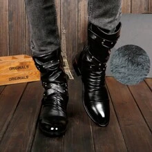 男士切爾西靴商務正式pu皮鞋手工製作復古踝靴冬季款 - 黑色 - 查看 1