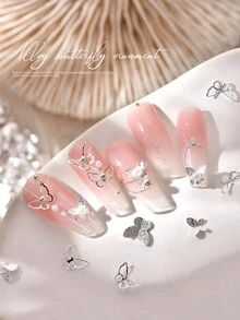 1 盒混合形状镂空金色和银色美甲合金蝴蝶装饰适用于 DIY 美甲