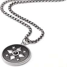 1條時尚不鏽鋼盒鏈項鍊,配以25*25毫米復古圓形指南針設計吊墜,黑色裝飾,適用於女性/男性 - 復古銀色 - 查看 6