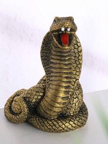 1入復古黃銅眼鏡蛇雕塑斟茶寵物,實心黃銅手柄桌面裝飾 - 彩色 - 查看 2